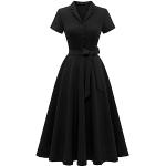 Schwarze Vintage Kurzärmelige Audrey Hepburn Midi V-Ausschnitt Kurze Abendkleider aus Nylon für Damen Größe XXL Große Größen für den für den Sommer 