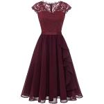 Burgundfarbene Elegante Mini Kurze Abendkleider mit Rüschen aus Chiffon für Damen Größe M zum Abschlussball 