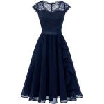 Marineblaue Elegante Midi Chiffon-Abendkleider mit Rüschen aus Chiffon für Damen Größe 3 XL für Hochzeitsgäste für den für den Sommer 