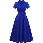 Royalblaue Vintage Kurzärmelige Audrey Hepburn Midi V-Ausschnitt Kurze Abendkleider aus Nylon für Damen Größe XXL Große Größen für Partys für den für den Sommer 