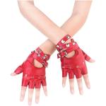 Reduzierte Rote Punk Fingerlose Handschuhe & Halbfinger-Handschuhe mit Nieten mit Schnalle aus Leder für Damen 
