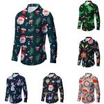 Langärmelige Button Down Kragen Langarm-Poloshirts mit Weihnachts-Motiv für Herren Übergrößen Weihnachten 