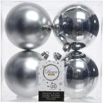 Silberne Runde Weihnachtskugeln matt aus Kunststoff 4-teilig 