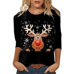 Schwarze Karo Elegante 3/4-ärmelige Die Peanuts Rundhals-Ausschnitt T-Shirts aus Baumwolle für Damen Größe S Große Größen Weihnachten für den für den Sommer 