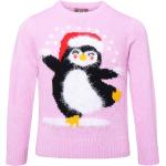 Pinke Elegante Kinderweihnachtspullover mit Pinguinmotiv für Mädchen Größe 128 