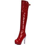Bordeauxrote Runde Plateauabsatz High Heels & Stiletto-Pumps aus PU für Damen Übergrößen mit Absatzhöhe über 9cm 