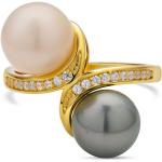 Weiße Elegante Runde Damenperlenringe aus Gelbgold mit Echte Perle 