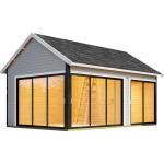 Hellgraue Design-Gartenhäuser 44mm aus Fichte mit Schlafboden Ständerbauweise 