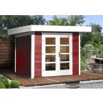 Rote Moderne Design-Gartenhäuser imprägniert 28mm aus Fichte mit Boden Blockbohlenbauweise 