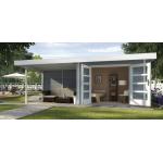 Braune Moderne Weka Design-Gartenhäuser imprägniert 28mm aus Fichte mit Anbau Ständerbauweise 