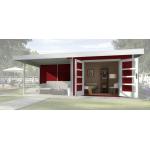 Rote Moderne Design-Gartenhäuser imprägniert 28mm aus Fichte mit Anbau Blockbohlenbauweise 