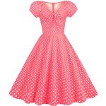 Reduzierte Pinke Gepunktete Vintage V-Ausschnitt Schulterfreie Kleider Handwäsche für Damen Größe M 