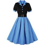 Blaue Gepunktete Vintage Plisseekleider mit Knopf Handwäsche für Damen Größe S 