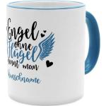 Blaue Weltbild Engel Kaffeebecher personalisiert 