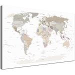 Weltkarte-Pinnwand als Leinwandbild, pinne Deine Reisen und Erinnerungen – World Map White - Deutsch - Landkarten-Wandbild in weiß, 100 x 70 cm