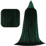 Dunkelgrüne Umhänge mit Kapuze aus Samt für Damen 