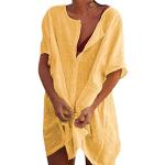 Gelbe Elegante Kurzärmelige Sommerkleider mit Meer-Motiv mit Knopf für Damen Größe 4 XL für den für den Sommer 