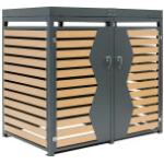 Anthrazitfarbene Moderne 2er-Mülltonnenboxen 201l - 300l aus Stahl bepflanzbar 