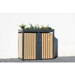 Reduzierte Anthrazitfarbene Moderne 2er-Mülltonnenboxen 201l - 300l pulverbeschichtet aus Stahl bepflanzbar 