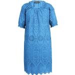 Blaue White Label Rundhals-Ausschnitt Rüschenkleider mit Rüschen aus Baumwolle für Damen Größe S 