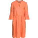 Reduzierte Orange Unifarbene White Label Midi V-Ausschnitt Stufenkleider aus Leinen für Damen 