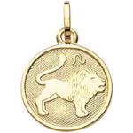 Goldene Runde Löwe-Anhänger mit Löwen-Motiv poliert aus Gold graviert 