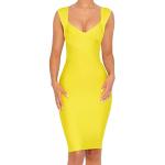 Gelbe V-Ausschnitt Bandage-Kleider & Bodycon-Kleider aus Viskose für Damen Größe S für Partys für den für den Sommer 