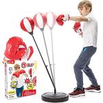 Whoobli Boxball für Kinder inkl. Boxhandschuhe, 3 - 10 Jahre, verstellbarer - mit Ständer, Set Spielzeug für Jungen und Mädchen (Rot-Weiß)