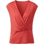 Korallenrote Waschbär Nachhaltige V-Ausschnitt T-Shirts aus Seide für Damen Größe L 