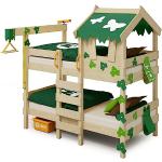Wickey Etagenbett Crazy Ivy Spielbett für 2 Kinder Hochbett aus Massivholz mit Dach, Kletterleiter Lattenboden & Spielzeugzubehör, Plane - grün/apfelgrün, 90x200
