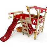 Rote Wickey Hochbetten & Spielbetten mit Rutsche aus Massivholz 90x200 