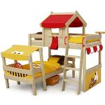 Wickey Kinderbett Etagenbett Crazy Trunky aus Massivholz - rot/gelbe Plane Hausbett, 90 x 200 cm Hochbett mit Spielzeugzubehör für Kinder - individuell Gestaltbar