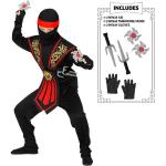 Schwarze Langärmelige Widmann Ninja-Kostüme aus Polyester für Kinder Größe 158 