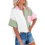 Grüne Boho Kurzärmelige Atmungsaktive V-Ausschnitt Tunika-Blusen aus Chiffon für Damen Größe L für den für den Sommer 