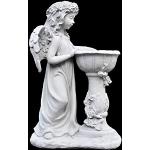Wilai Stehender Engel am Wasserbrunnen Steinfigur Massive Skulptur Steinguss Wasserspiel Grabdeko Gartendeko wetterbeständig