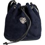 Marineblaue Vintage Trachtentaschen & Dirndltaschen mit Hirsch-Motiv mit Reißverschluss aus Veloursleder für Damen 