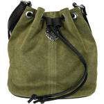 Olivgrüne Vintage Trachtentaschen & Dirndltaschen mit Hirsch-Motiv mit Reißverschluss aus Veloursleder für Damen 