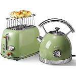 Grüne Retro Toaster aus Edelstahl mit Brötchenaufsatz 