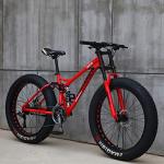 Wind Greeting Mountainbikes, 66 cm (26 Zoll), für Erwachsene, Fat Tire Mountainbike, 21-Gang-Fahrrad, Rahmen aus Karbonstahl, doppelte Vollfederung, doppelte Scheibenbremse, Rot