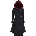 Schwarze Karo Atmungsaktive Trenchcoats lang aus Fleece mit Kapuze für Damen Größe S für den für den Herbst 