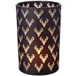 Schwarze Romantische 18 cm Edzard Teelichtgläser mit Hirsch-Motiv aus Holz 