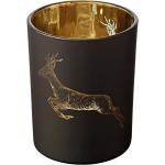 Goldene 13 cm Edzard Runde Weihnachts-Teelichthalter mit Hirsch-Motiv 