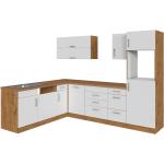Weiße Held Möbel L-förmige Winkelküchen & Eckküchen matt aus Eiche Breite 100-150cm, Höhe 50-100cm, Tiefe 0-50cm 