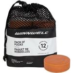 Winnwell Gewichteter Eishockey-Pucks – Orange, 284 g schwerer Trainingspuck mit Netz-Tragetasche, offizielle Größe, ideal für Stick-Handhabung und Trainingsbohrer, 12 Stück
