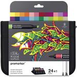 Winsor & Newton 0290030 ProMarker (im Wallet, Professioneller Layoutmarker - 2 Spitzen, fein und breit für Zeichnungen, Design und Layouts) 24 Farben - Set