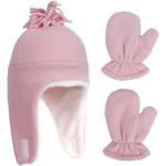 Baby Winter Set: Mütze Handschuhe Fäustlinge rosa Stick mit Fleece Futter 