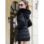 Schwarze Maxi Daunenmäntel lang mit Reißverschluss aus Fleece mit Kapuze für Damen Größe XS für den für den Winter 