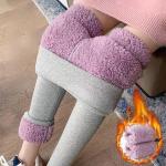 Violette Bestickte Thermo-Leggings aus Fleece für Damen Größe XL für den für den Winter 