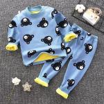 Hellblaue Kinderschlafanzüge & Kinderpyjamas aus Samt Handwäsche für Jungen für den für den Winter 