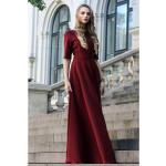 Burgundfarbene Oversize Maxi V-Ausschnitt Brautjungfernkleider mit Reißverschluss aus Polyester für Damen Große Größen für den für den Winter 